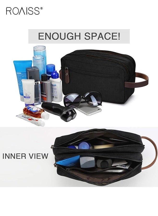 roaiss Men's Toiletry Bag, Large Capacity Travel Portable Storage Bag, Waterproof Double-Zip Makeup Bag for Business Trips, Multi-Functional Hanging Handheld Toiletry Organizer, Black - Image 3