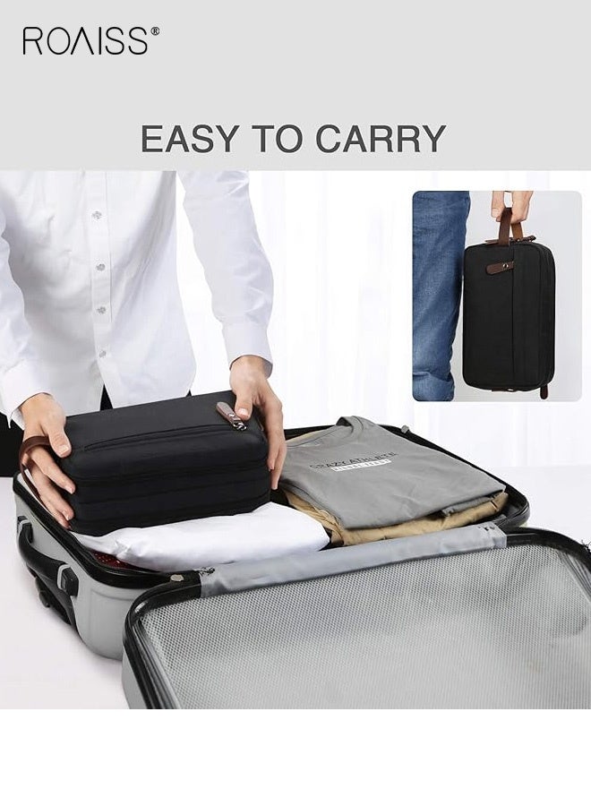 roaiss Men's Toiletry Bag, Large Capacity Travel Portable Storage Bag, Waterproof Double-Zip Makeup Bag for Business Trips, Multi-Functional Hanging Handheld Toiletry Organizer, Black - Image 5