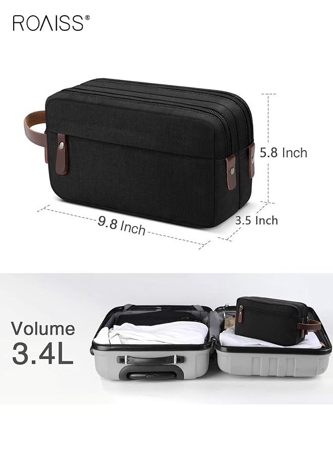 roaiss Men's Toiletry Bag, Large Capacity Travel Portable Storage Bag, Waterproof Double-Zip Makeup Bag for Business Trips, Multi-Functional Hanging Handheld Toiletry Organizer, Black - Image 4