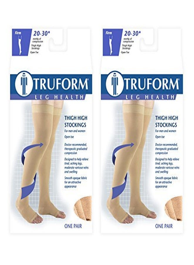 Truform Compression 20-30 mmHg Thigh High Open Toe Dot Top Stockings Beige, Large, 2 Count (0868BG-L 2PK) - Image 1
