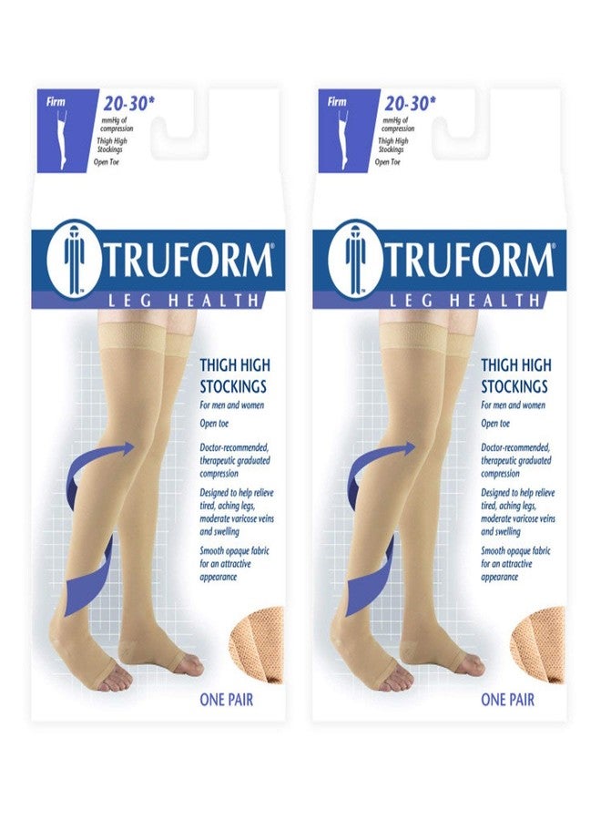 Truform Compression 20-30 mmHg Thigh High Open Toe Dot Top Stockings Beige, Large, 2 Count (0868BG-L 2PK) - Image 2