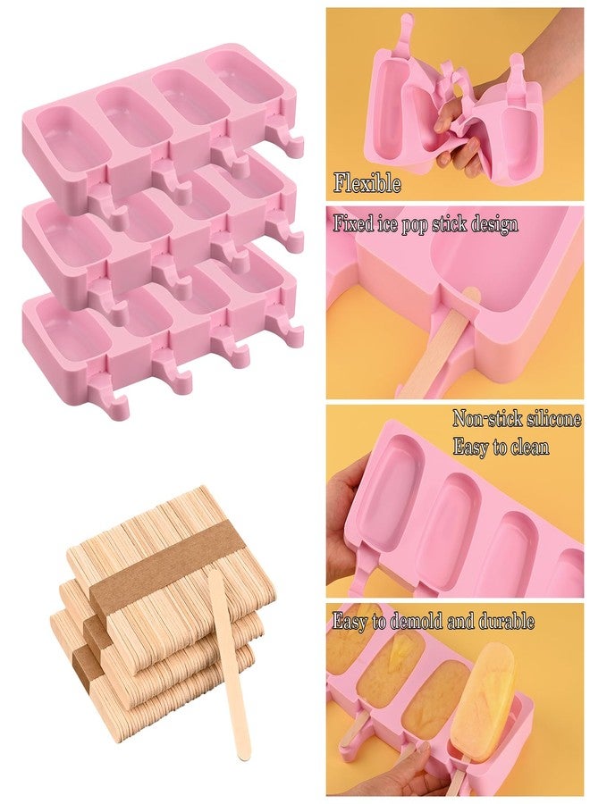 Sakolla Homemade Popsicle Silicone Molds Set, 3 PCS Ice Cream Molds with 150 Wooden Sticks for Cake Pop Ice Pop Cakesicles (Large/Pink) - Image 3