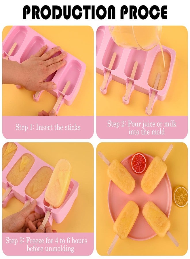Sakolla Homemade Popsicle Silicone Molds Set, 3 PCS Ice Cream Molds with 150 Wooden Sticks for Cake Pop Ice Pop Cakesicles (Large/Pink) - Image 5