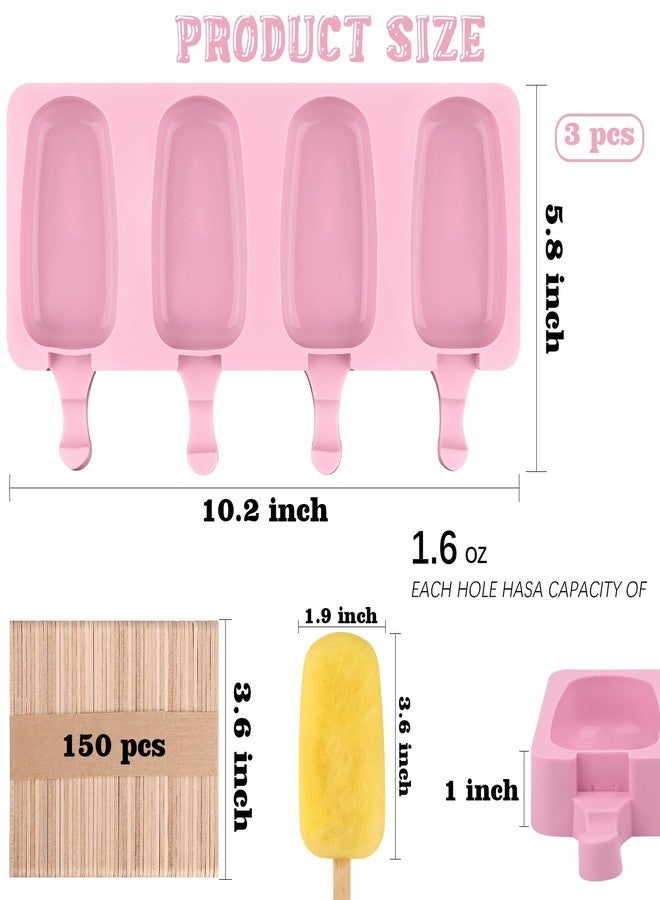 Sakolla Homemade Popsicle Silicone Molds Set, 3 PCS Ice Cream Molds with 150 Wooden Sticks for Cake Pop Ice Pop Cakesicles (Large/Pink) - Image 2