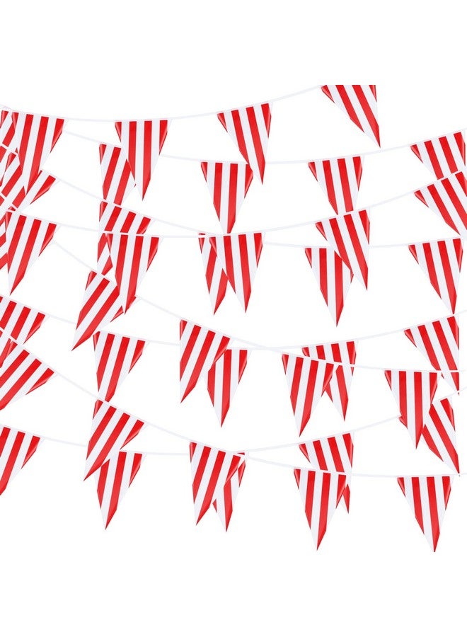Tatuo 8 Sets 256 ft 160 Pieces Carnival Circus Bunting Banner Red and White Striped Pennant Banner Triangle Bunting Flag for Carnival Circus Birthday Party Decorations Supplies - Image 1