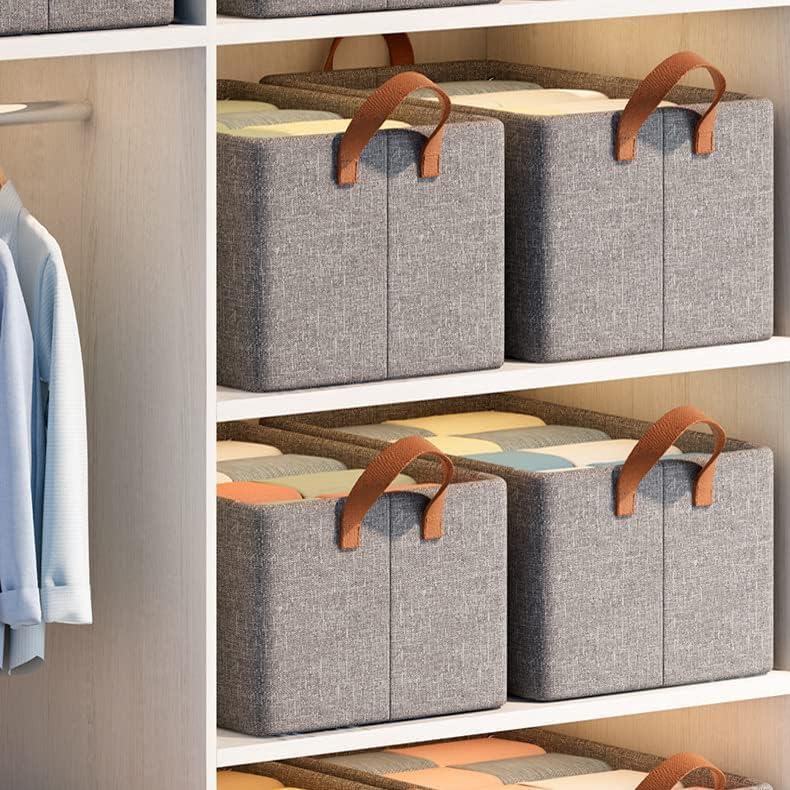 Rylan Rylan Wardrobe Organizer for Clothes with Metal Frame Rectangle Storage Baskets for Clothing Fabric Storage Box with Handles Shelf Basket for Storage Clothes Pants Jeans Sweater Pack of 1  - Image 2