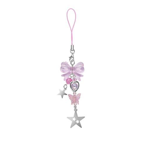cioatu Cute Y2K Phone Charm Aesthetic Cellphone Chain Strap Lanyard For Phone Pink Strawberry Butterfly PhoneCharms for Bag Keychain Airpods Camera (Pink Bow) - Image 1