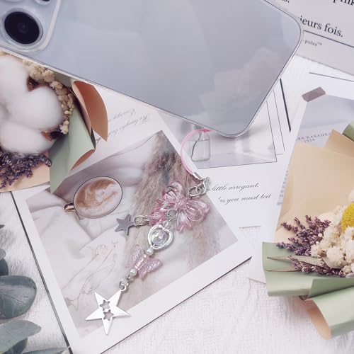 cioatu Cute Y2K Phone Charm Aesthetic Cellphone Chain Strap Lanyard For Phone Pink Strawberry Butterfly PhoneCharms for Bag Keychain Airpods Camera (Pink Bow) - Image 5