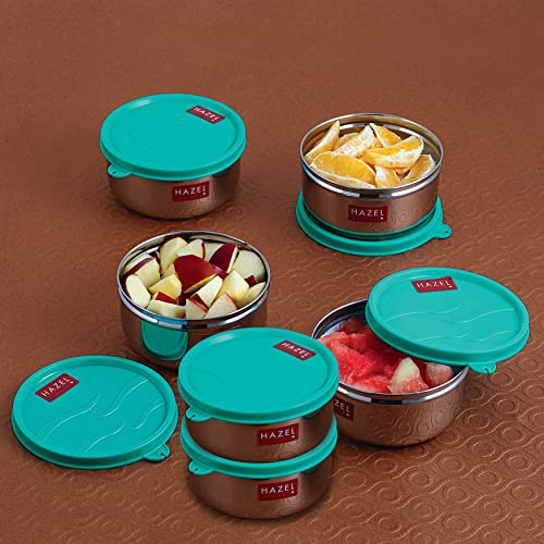 HAZEL Storage Containers For Kitchen Airtight | Stainless Steel Air Tight Containers For Storage & Lunch Box | Container For Kitchen Storage Set Of 6, 450 Ml Each, Blue - Image 2