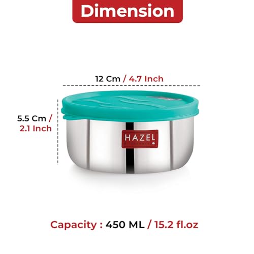 HAZEL Storage Containers For Kitchen Airtight | Stainless Steel Air Tight Containers For Storage & Lunch Box | Container For Kitchen Storage Set Of 6, 450 Ml Each, Blue - Image 3