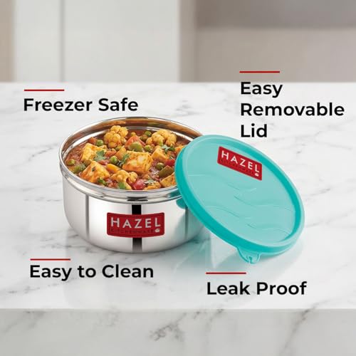 HAZEL Storage Containers For Kitchen Airtight | Stainless Steel Air Tight Containers For Storage & Lunch Box | Container For Kitchen Storage Set Of 6, 450 Ml Each, Blue - Image 4