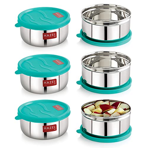 HAZEL Storage Containers For Kitchen Airtight | Stainless Steel Air Tight Containers For Storage & Lunch Box | Container For Kitchen Storage Set Of 6, 450 Ml Each, Blue - Image 1