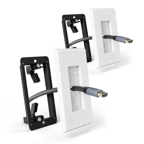LEENUE Brush Wall Plate with Mounting Bracket, Cable Pass Through Decorator Cover for Low Voltage Wires, Single Gang Cord Hider for TV Home Theater System, 2 Pack - Image 1