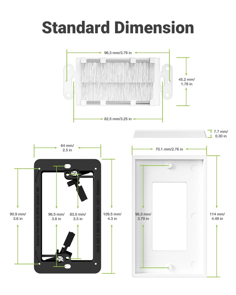 LEENUE Brush Wall Plate with Mounting Bracket, Cable Pass Through Decorator Cover for Low Voltage Wires, Single Gang Cord Hider for TV Home Theater System, 2 Pack - Image 3