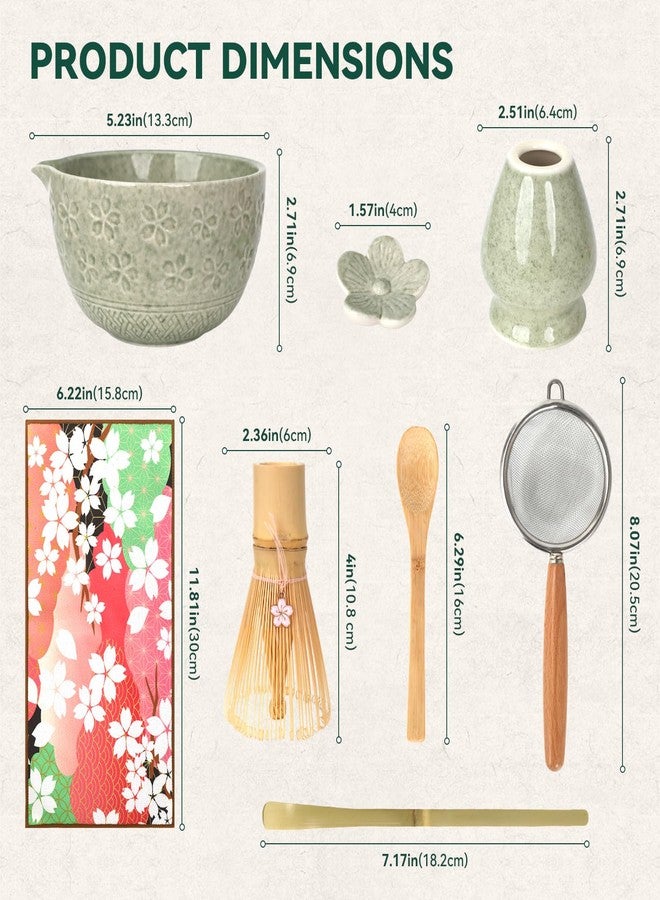 FZDSY Sakura Matcha Whisk Set, 8 PCS Japanese-Style Matcha Kit with Cherry Blossom Matcha Bowl, Bamboo Whisk & Holder, Scoop, Spoon Rest, Wooden-Handle Sifter & Gift Box for Matcha Lovers (Mottled Green) - Image 2