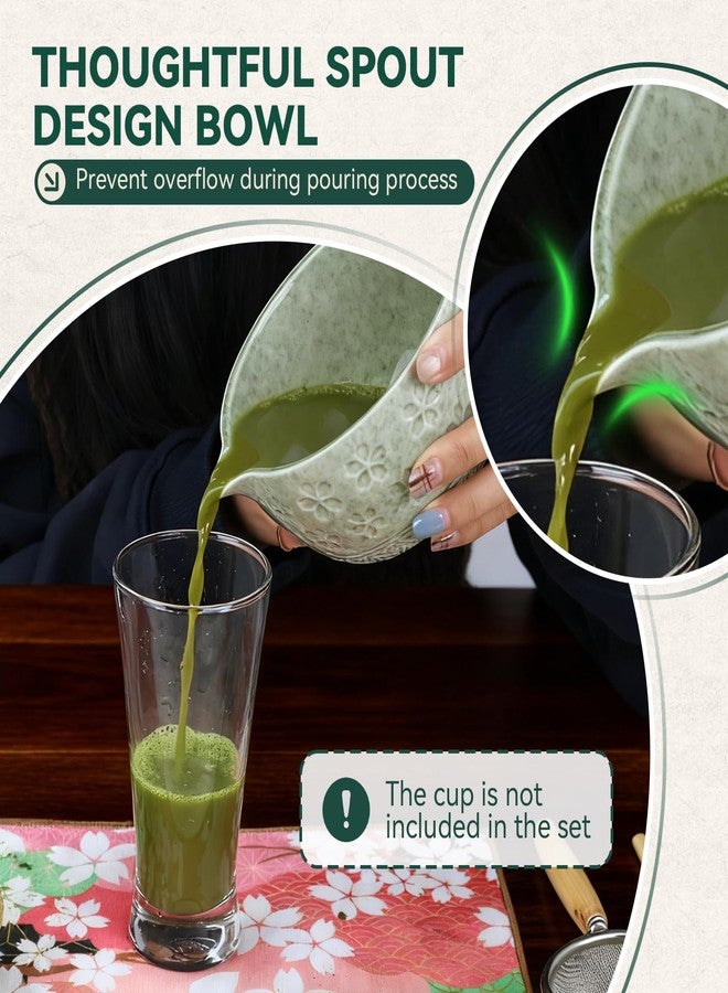 FZDSY Sakura Matcha Whisk Set, 8 PCS Japanese-Style Matcha Kit with Cherry Blossom Matcha Bowl, Bamboo Whisk & Holder, Scoop, Spoon Rest, Wooden-Handle Sifter & Gift Box for Matcha Lovers (Mottled Green) - Image 4