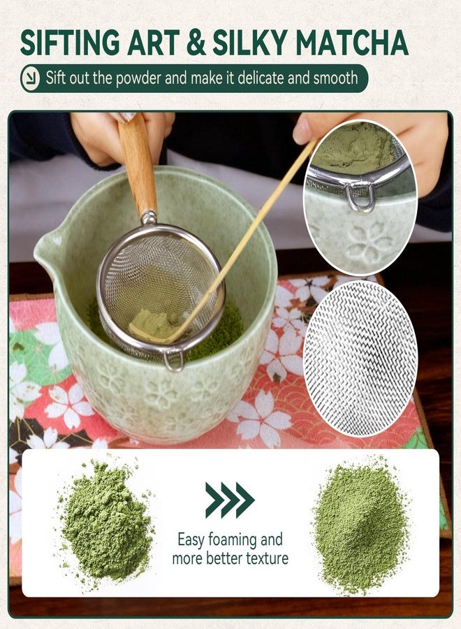 FZDSY Sakura Matcha Whisk Set, 8 PCS Japanese-Style Matcha Kit with Cherry Blossom Matcha Bowl, Bamboo Whisk & Holder, Scoop, Spoon Rest, Wooden-Handle Sifter & Gift Box for Matcha Lovers (Mottled Green) - Image 5