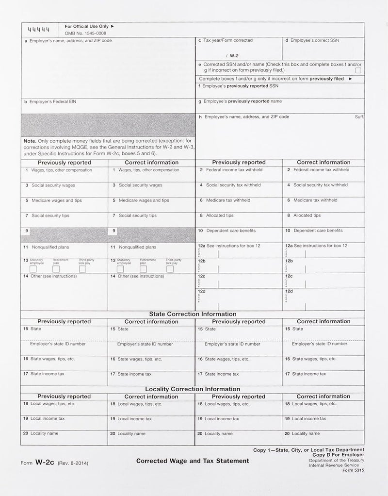Dutymark W-2C Tax Forms 4-Part Set, Corrected Wage and Tax Statement, 25 Pack - Image 5