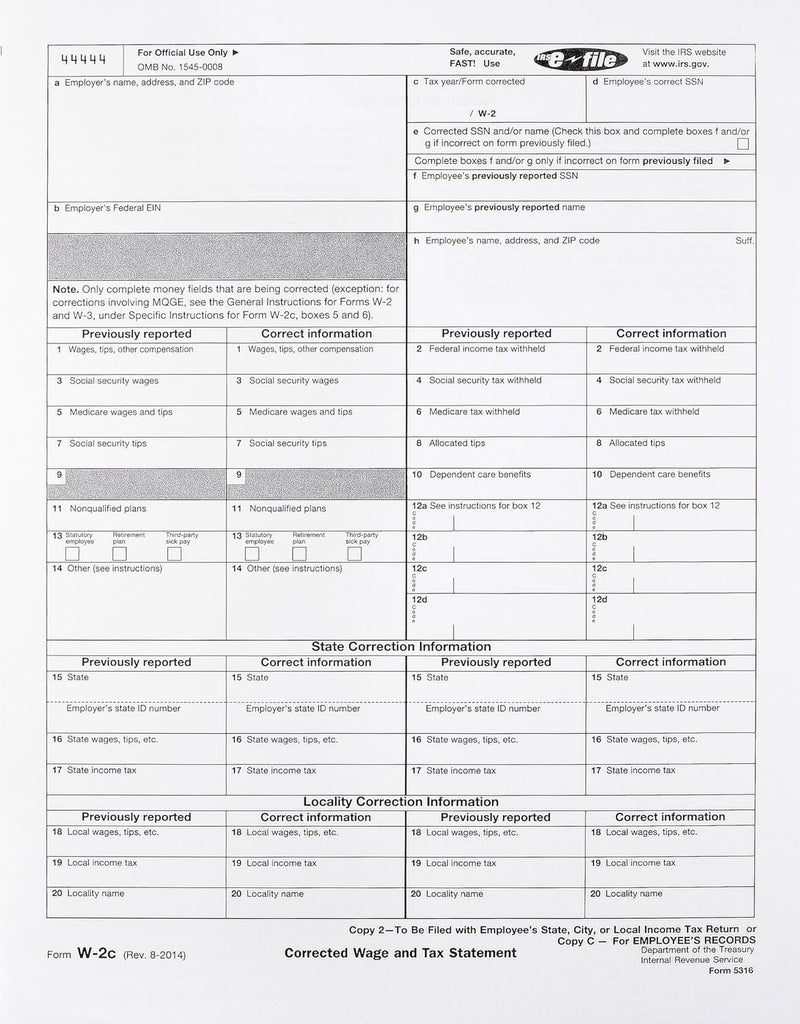 Dutymark W-2C Tax Forms 4-Part Set, Corrected Wage and Tax Statement, 25 Pack - Image 4