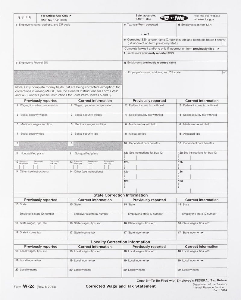 Dutymark W-2C Tax Forms 4-Part Set, Corrected Wage and Tax Statement, 25 Pack - Image 3
