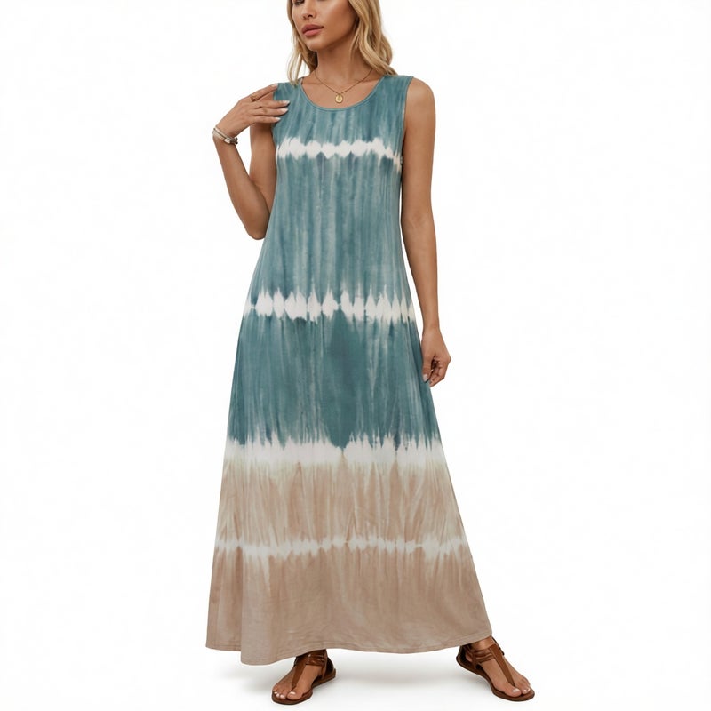 Fashion Print Tie-Dye Sleeveless Vest Dress