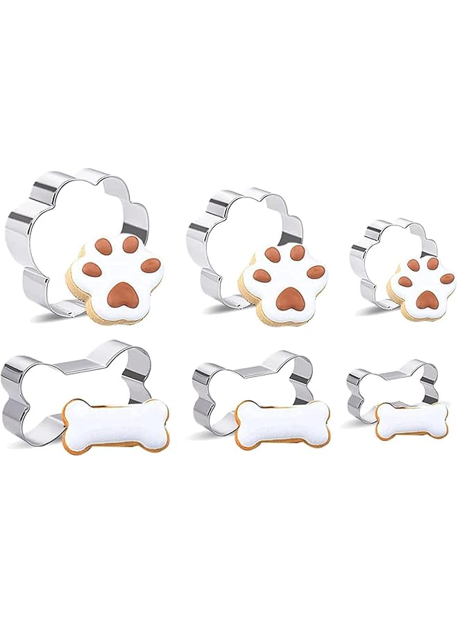 S-TOP 6 Piece Dog Cookie Cutter Set, Cartoon Dog Bone, Paw Print Animal Cookie Cutters Dog Shaped Mould for DIY Baking Biscuit Pastry Cutter - Image 1