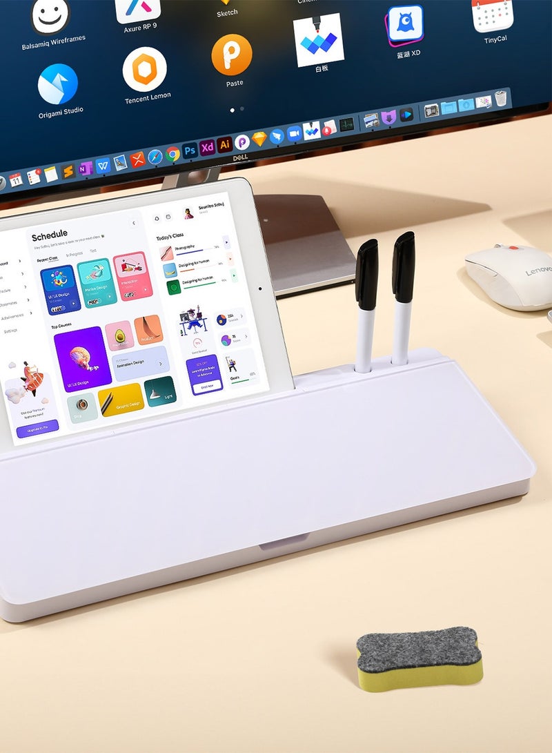 Kidle Small Glass Desktop Whiteboard Dry-Erase-Board - Computer Keyboard Stand White Board Surface Pad with Drawer, Desk Organizers with Accessories for Office, Home, School Supplies  - Image 2