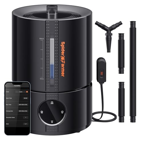 Spider Farmer New 450ml/h Humidifier for Plants Grow Tent Large Room, GGS Smart Customized Humidity Control Cool Mist with Extendable Targeting Hose and Temp & Humidity Probe Indoor Black 5L (Upgrade) - Image 1