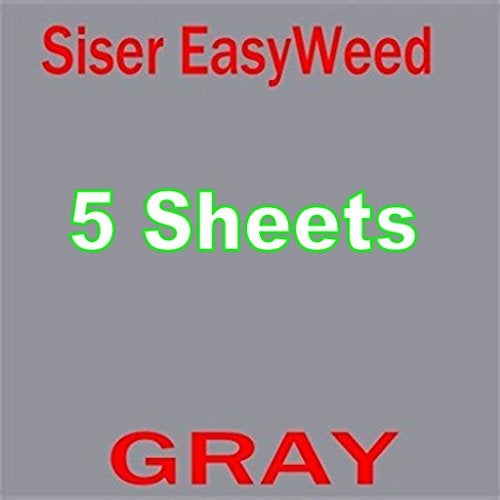 Siser 5 sheets of 12" x 15"  Easyweed Heat Transfer Vinyl, IRON ON T-shirt Heat Transfer, Craft Garment (GRAY) - Image 1