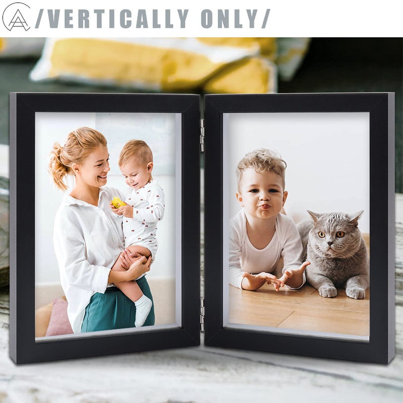 Aevete 5X7 Double Picture Frames Hinged Wood Folding Picture Frames Vertically Display With Real Glass Front  Black - Image 5