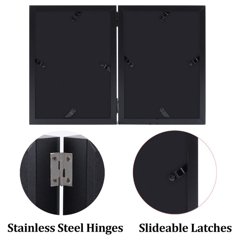 Aevete 5X7 Double Picture Frames Hinged Wood Folding Picture Frames Vertically Display With Real Glass Front  Black - Image 3