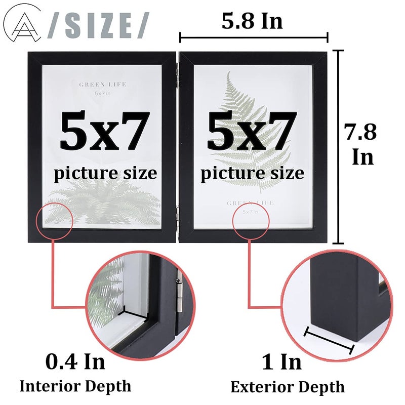 Aevete 5X7 Double Picture Frames Hinged Wood Folding Picture Frames Vertically Display With Real Glass Front  Black - Image 2