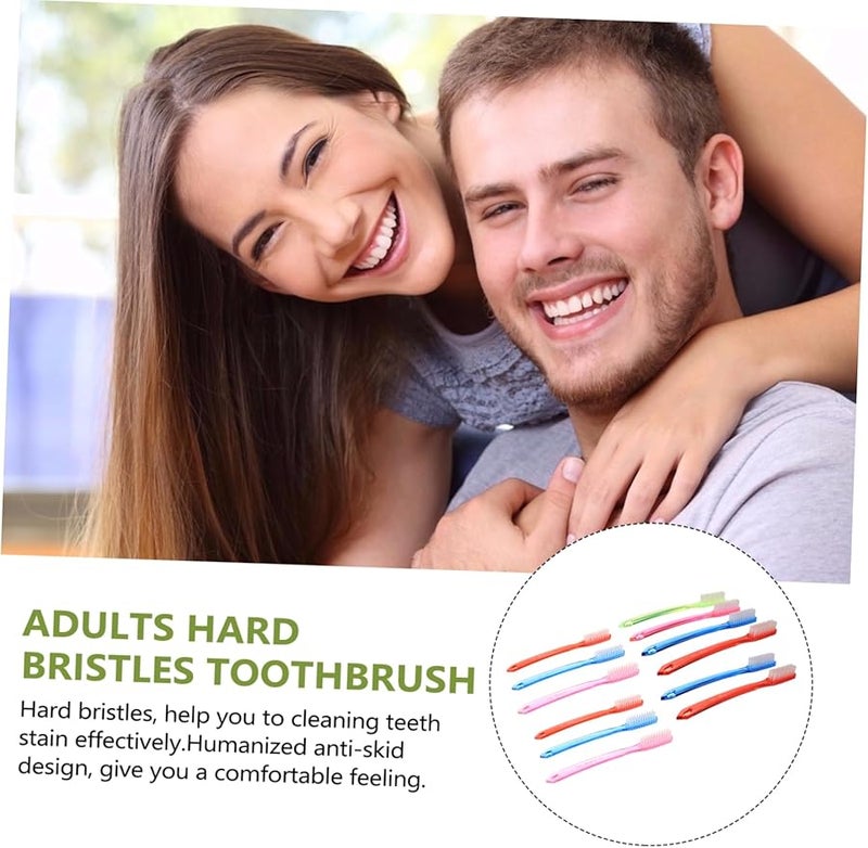 12pcs Hard Bristle Toothbrush for Adults Firm Cleaning Large Head Travel Use Random Colors - Image 4