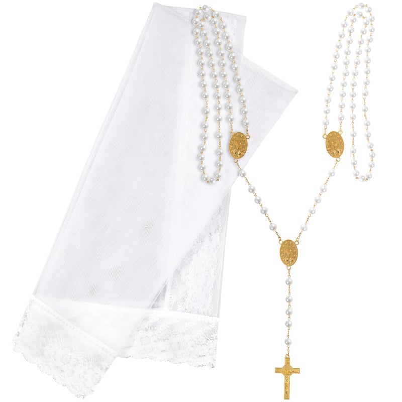 Loetere 2 Pcs Veil and Cord for Wedding Filipino Lazo Para Boda Wedding Lasso Rosary for Ceremony Catholic Mexico Bridal GiftGold Cross - Image 2