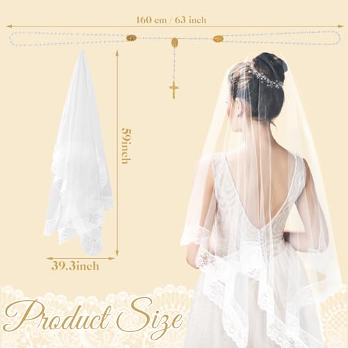 Loetere 2 Pcs Veil and Cord for Wedding Filipino Lazo Para Boda Wedding Lasso Rosary for Ceremony Catholic Mexico Bridal GiftGold Cross - Image 3