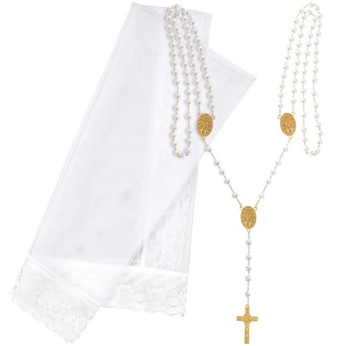 Loetere 2 Pcs Veil and Cord for Wedding Filipino Lazo Para Boda Wedding Lasso Rosary for Ceremony Catholic Mexico Bridal GiftGold Cross - Image 1