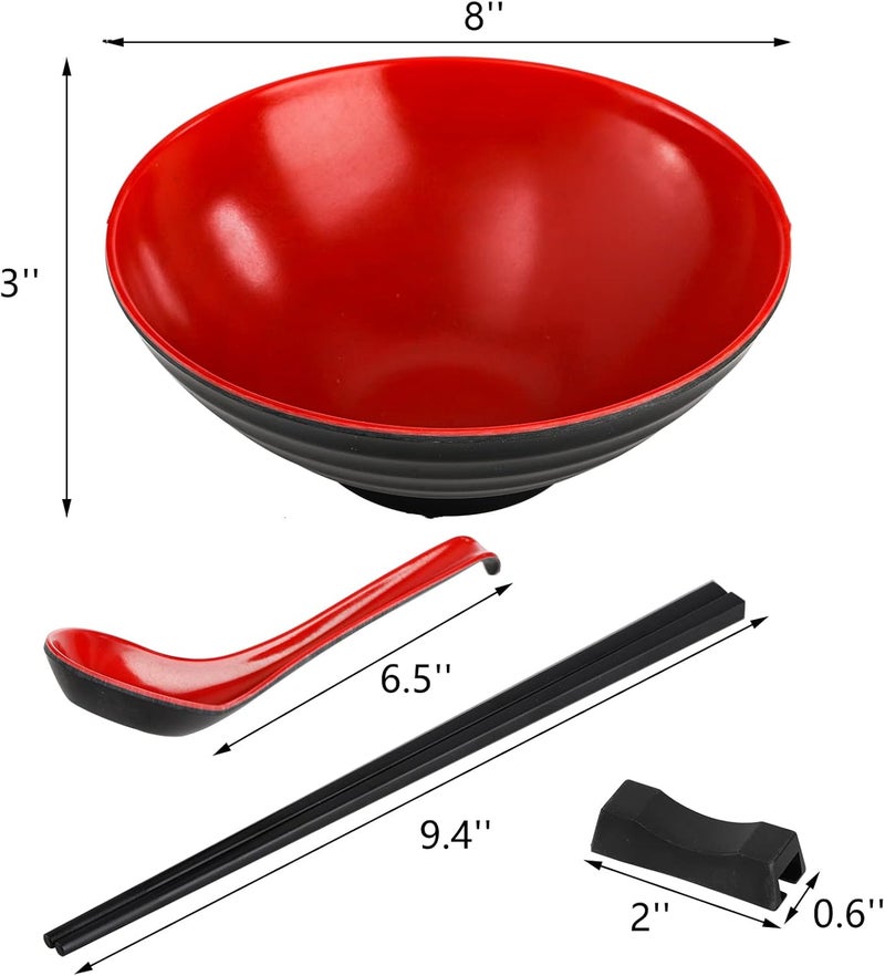 Lyellfe 16 Pieces Ramen Bowl Set Restaurant Quality Soup Bowl 33 Oz Melamine Dinnerware with Spoons Chopsticks and Stands for Udon Soba Pho - Image 2
