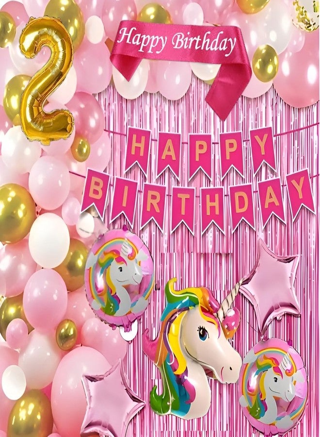 The Party Lounge مجموعة زينة عيد الميلاد الثاني للبنات من ذا بارتي لاونج، بتصميم يونيكورن، 44 قطعة | زينة عيد ميلاد يونيكورن للبنات | وشاح عيد ميلاد سعيد - Image 1