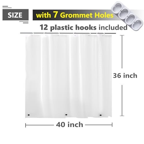 ABSENK Waterproof Shower Curtain for Window Inside Shower, Plastic Bathroom Window Curtain Waterproof Heavy Duty Vinyl Peva with Hooks, Silky Frost, 40x36 - Image 2