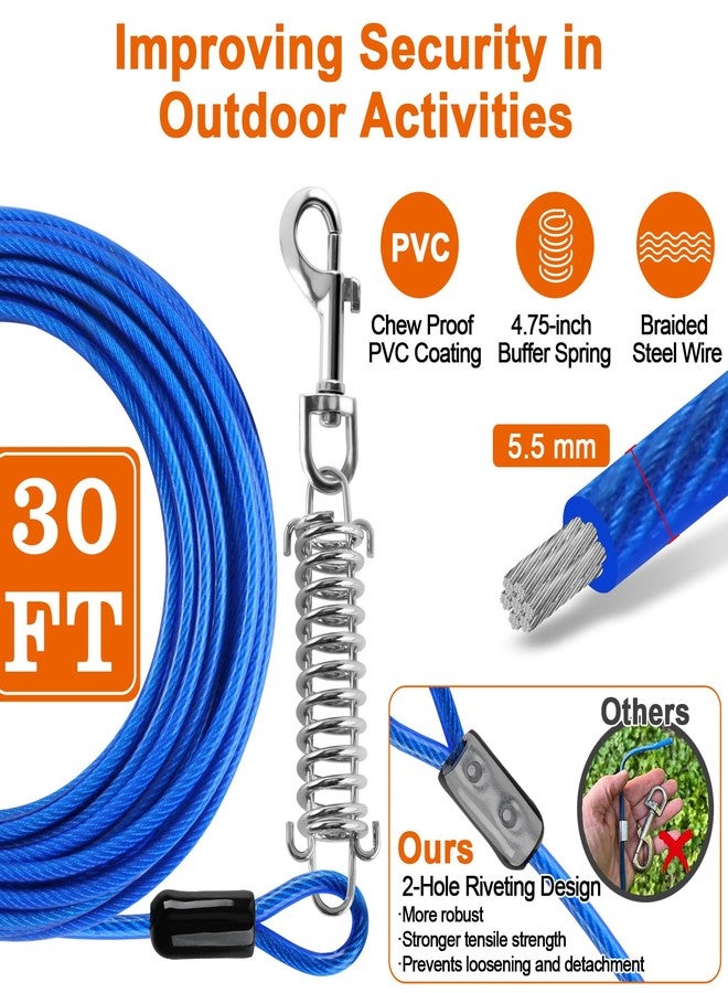 LANNEY Dog Tie Out Cable and Stake, 30ft Leash Chain Lead with Swivel Hook and Shock Spring for Yard Outside Camping, 16 inch Heavy Duty Spiral Ground Stake for Medium Large Dogs Up to 125 Lbs - Image 5