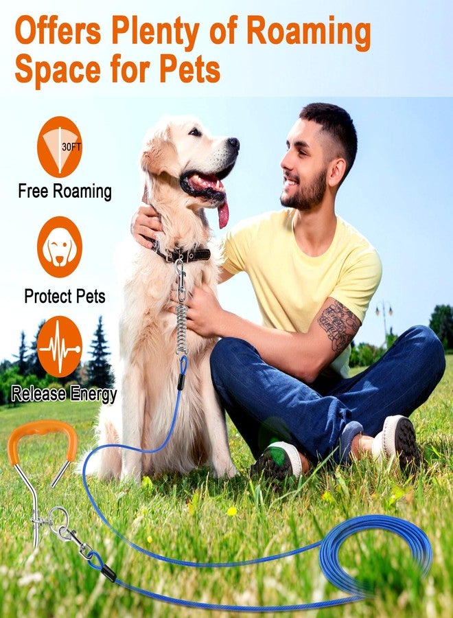 LANNEY Dog Tie Out Cable and Stake, 30ft Leash Chain Lead with Swivel Hook and Shock Spring for Yard Outside Camping, 16 inch Heavy Duty Spiral Ground Stake for Medium Large Dogs Up to 125 Lbs - Image 2