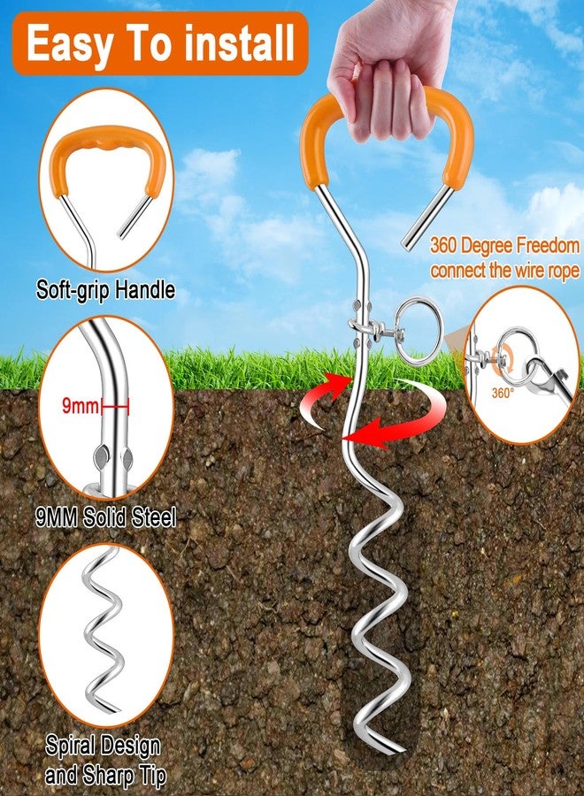 LANNEY Dog Tie Out Cable and Stake, 30ft Leash Chain Lead with Swivel Hook and Shock Spring for Yard Outside Camping, 16 inch Heavy Duty Spiral Ground Stake for Medium Large Dogs Up to 125 Lbs - Image 3