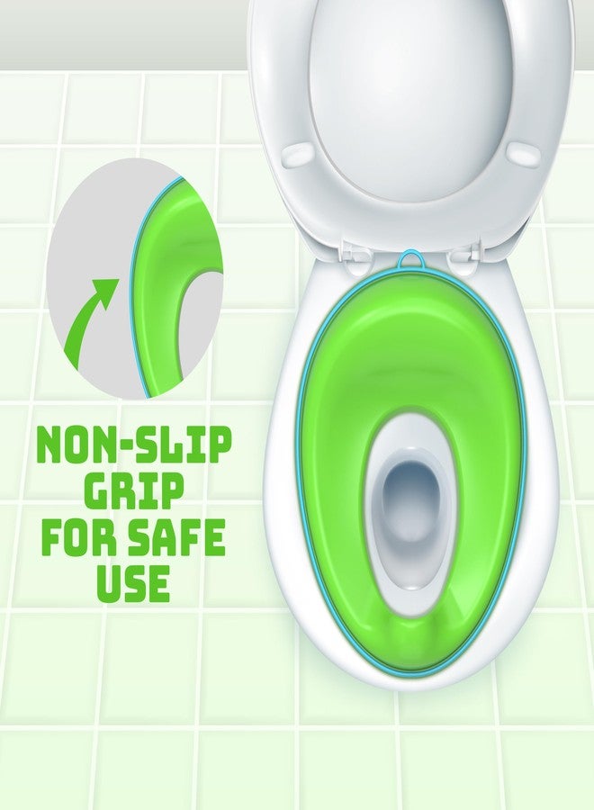 FLYI - Portable Baby Western Potty Training Seat for Boys and Girls, 1+ years Child Toddler, Non-Slip Suction Cups, Splash Guard Fits Round & Oval Fits All Western Toilets (Green) - Image 3