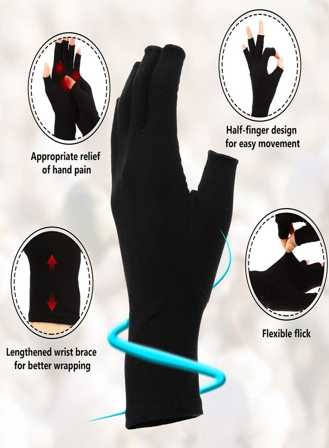 Geyoga 3 Pairs Compression Arthritis Gloves for Women Men Craft Fingerless Gloves Carpal Tunnel Pain Relief for Typing(M,Black, Gray, Purple) - Image 3
