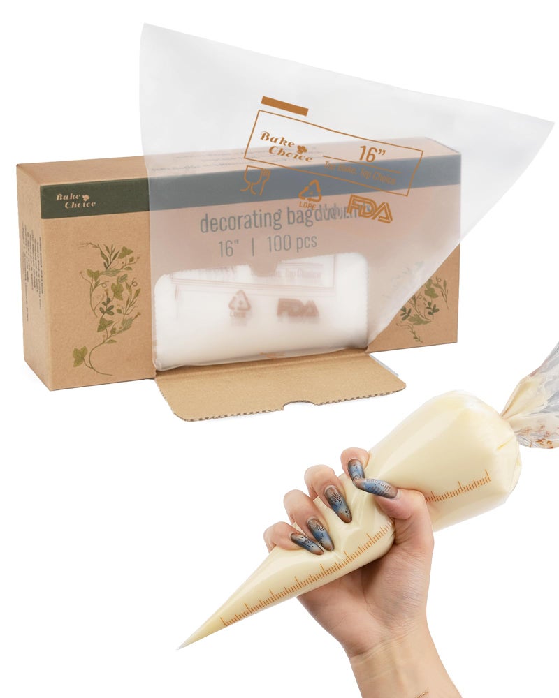 Bake Choice 16 Inch Large Piping Bags, 100PCS Thickened Disposable Pastry Bags, Anti Burst Icing Bags for Cream Frosting, Non-slip Frosting Bags, Cake & Cookie Decorating Supplies - Image 1