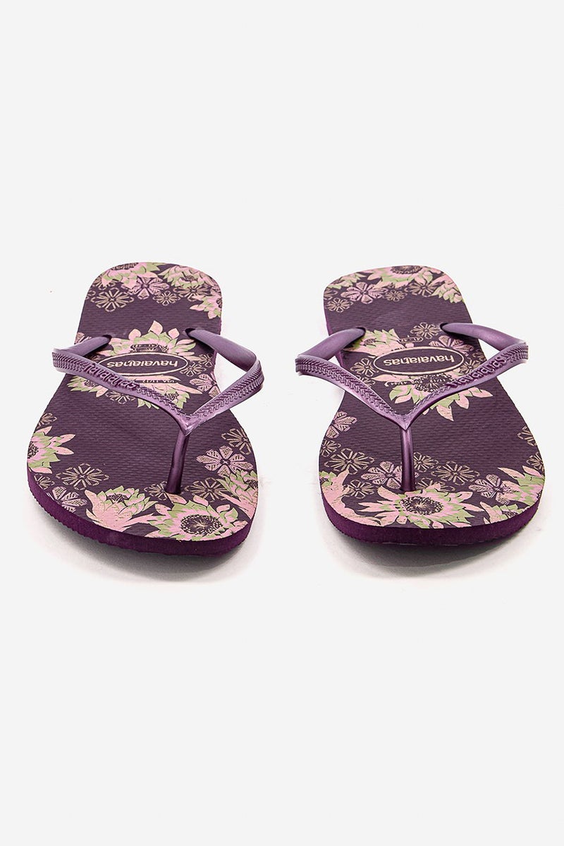 havaianas Women Style 2 Floral Print Slip On Slippers, Aubergine  - Image 3