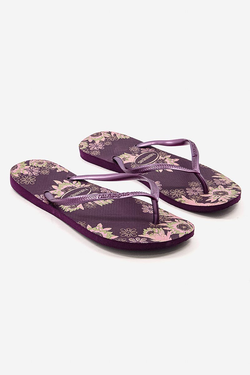 havaianas Women Style 2 Floral Print Slip On Slippers, Aubergine  - Image 1