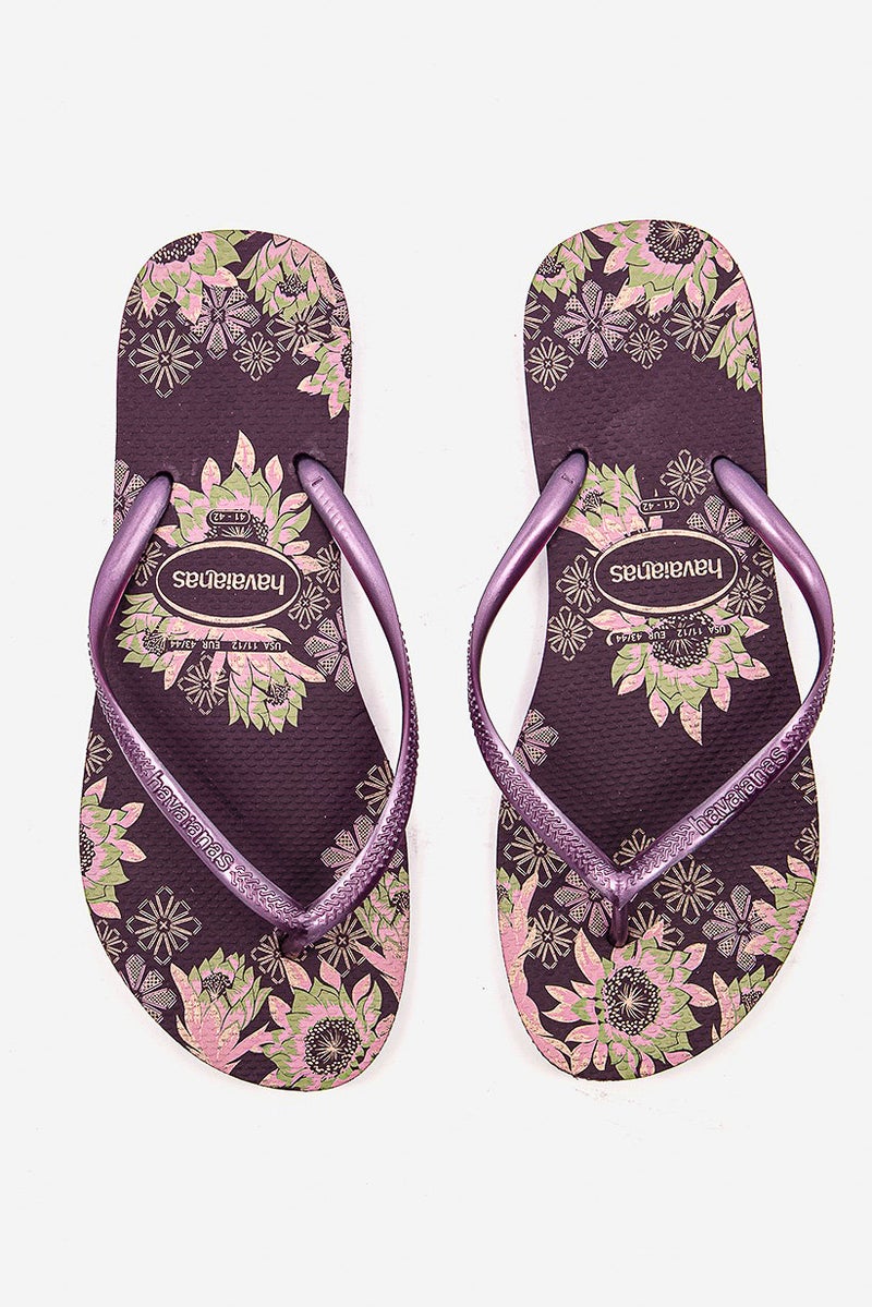 havaianas Women Style 2 Floral Print Slip On Slippers, Aubergine  - Image 4