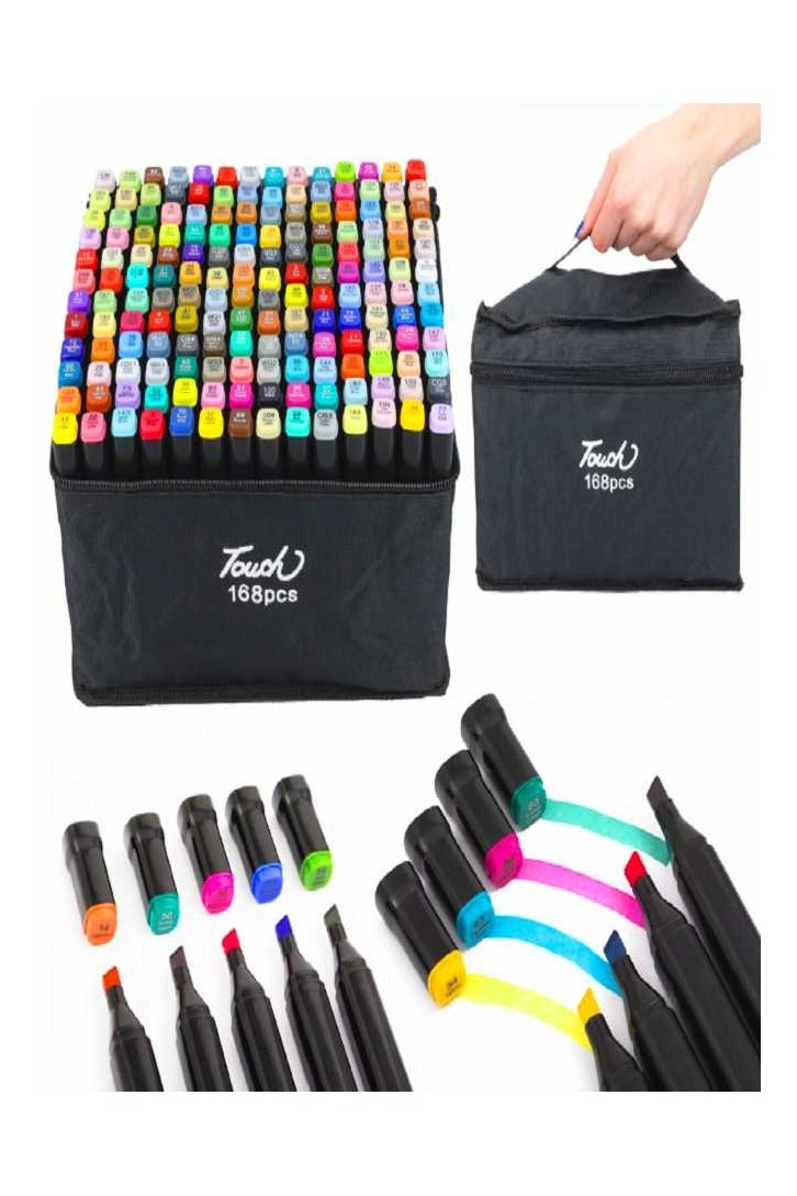 Touch Touch 168 Colors Art Marker Pen Set, Dual Tip Marker Pen with Carrying Bag, Art Supplies for Students, Adults, Artists Drawing, Coloring, Sketching Design with Pens Holder at the Bottom - Image 1