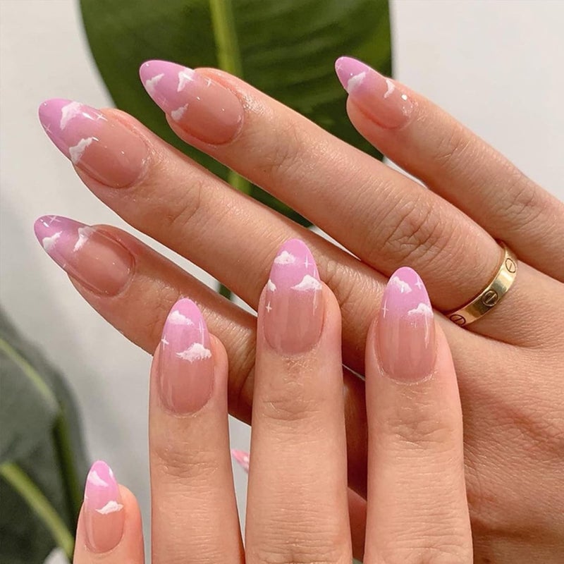 Misssix 6 Packs (144 Pcs) Press on Nails Medium Design, Misssix Short Fake Nails Almond French Glue on Nails Set with Adhesive Tabs Nail File Acrylic False Nail Kits for Women - Image 4